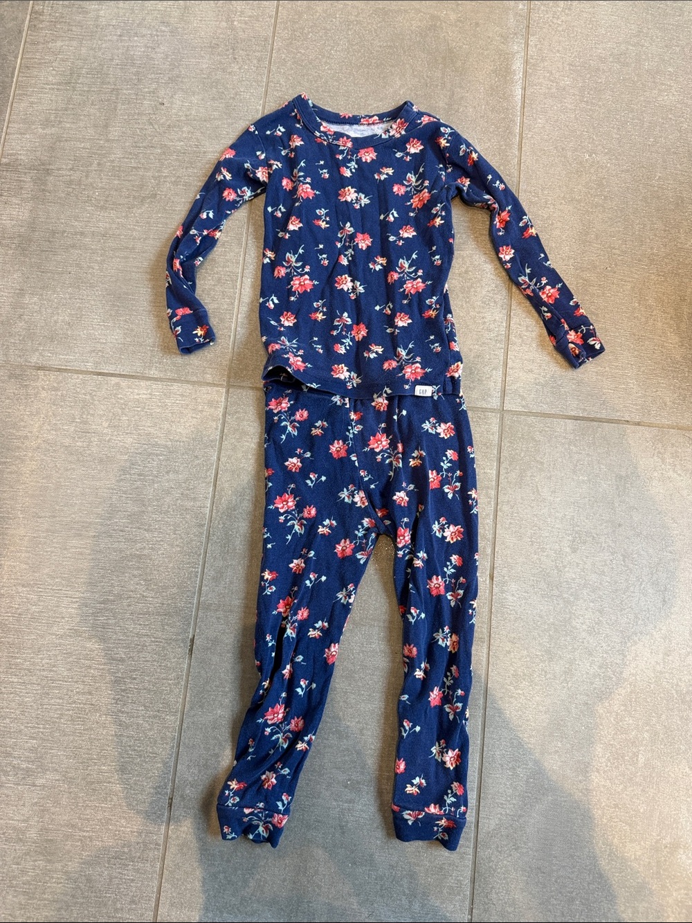 GAP Navy Floral Long-Sleeve Pajama Set with Pink Flowers